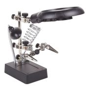 Держатель «третья рука» с лупой х2.5 подставка под паяльник LED подсветка Rexant 12-0250